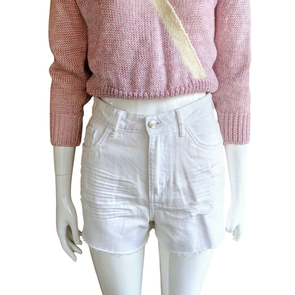 Pimkie White Denim Shorts Jrs 5 New High Rise Distressed Jean Classic Cute